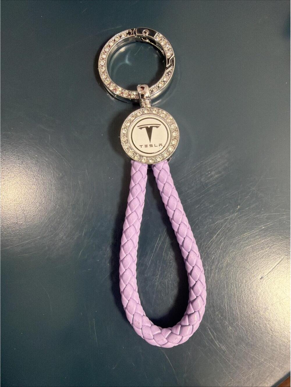 Tesla Keychain Ring Light Purple Braid With Rhinestones Emblem New Cute!